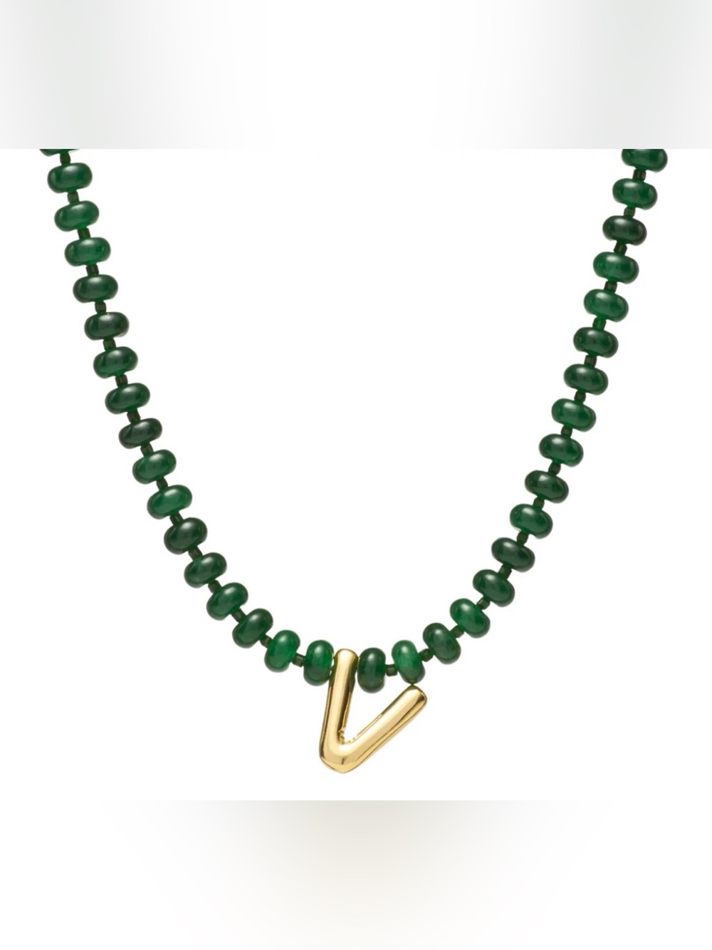 NEW✨ Mayamar Genuine Jade Stone Beaded Initial Necklace 24k Gold Dipped Letter V